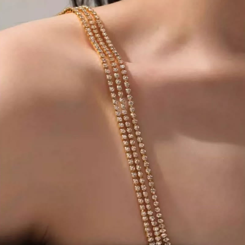 Sexy Rhinestone Jewelry Crystal Lingerie Chain(3 Pairs) - Gold 3 Rows - 0.8''Hook - image 1