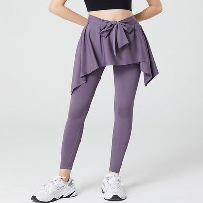 Plus Size 2 in 1 Workout Tie Waist Skirted Yoga Pants - Purple - 5XL - image 0