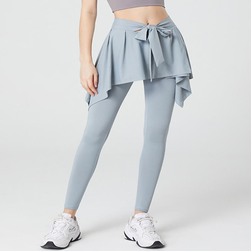 Plus Size 2 in 1 Workout Tie Waist Skirted Yoga Pants - Green - 5XL - image 2