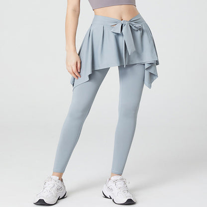 Plus Size 2 in 1 Workout Tie Waist Skirted Yoga Pants - Green - 5XL - image 2