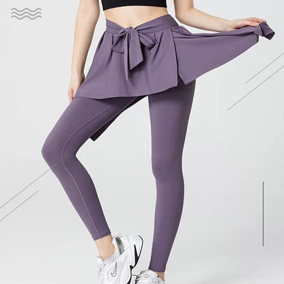 Plus Size 2 in 1 Workout Tie Waist Skirted Yoga Pants