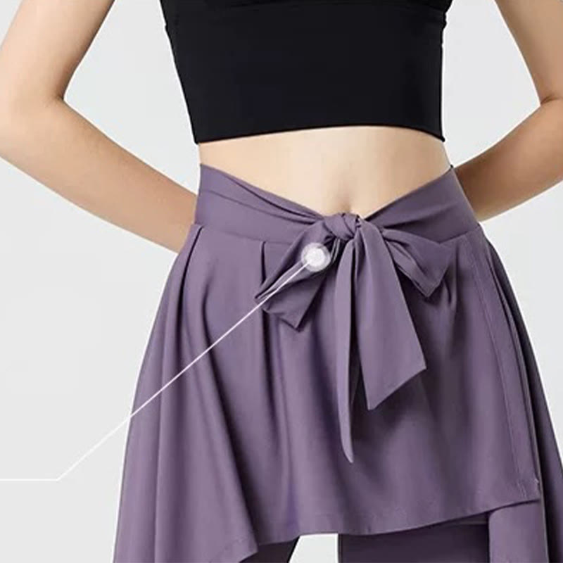 Plus Size 2 in 1 Workout Tie Waist Skirted Yoga Pants