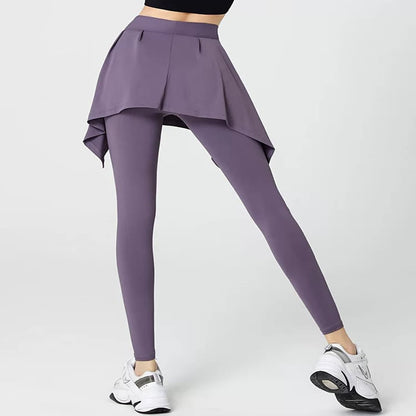 Plus Size 2 in 1 Workout Tie Waist Skirted Yoga Pants