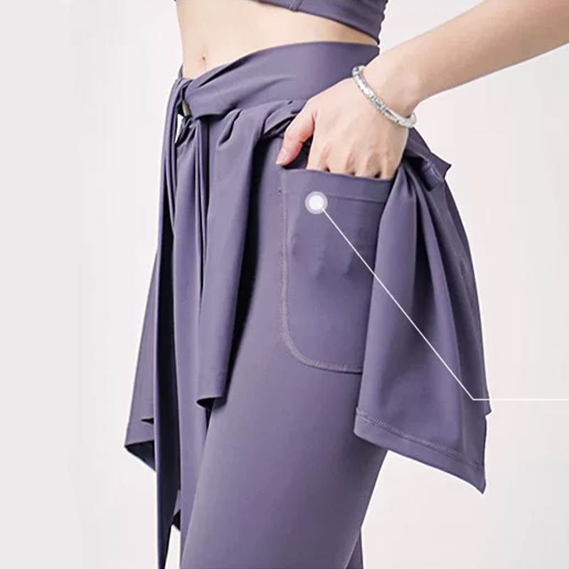 Plus Size 2 in 1 Workout Tie Waist Skirted Yoga Pants