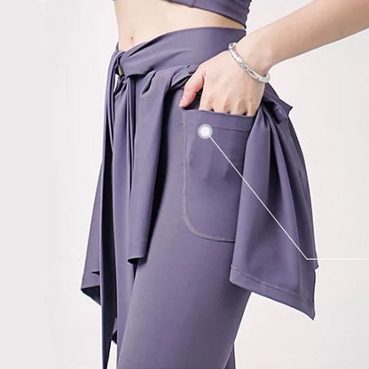 Plus Size 2 in 1 Workout Tie Waist Skirted Yoga Pants