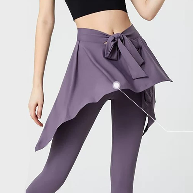 Plus Size 2 in 1 Workout Tie Waist Skirted Yoga Pants