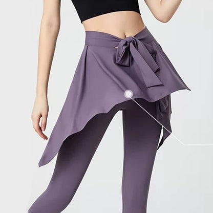 Plus Size 2 in 1 Workout Tie Waist Skirted Yoga Pants