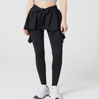 Plus Size 2 in 1 Workout Tie Waist Skirted Yoga Pants