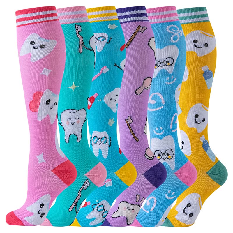 Cartoon Teeth Compression Socks(6 Pairs) - Multicolor - S/M - image 0