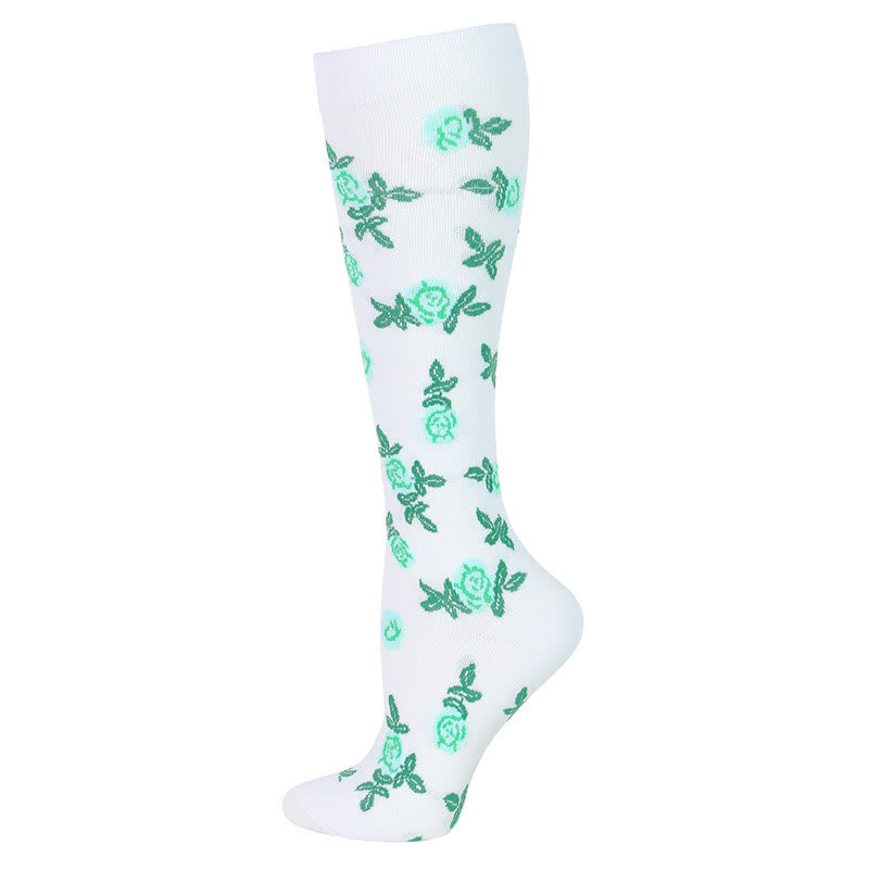 Blue Green Flower Compression Socks(6 Pairs) - White - S/M - image 12