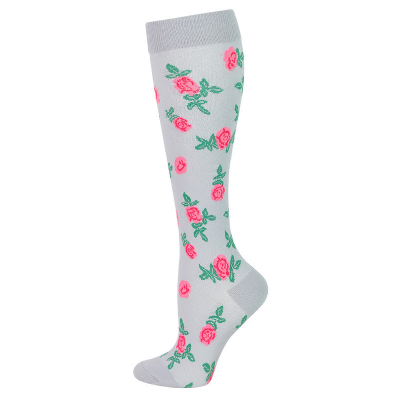 Blue Green Flower Compression Socks(6 Pairs) - Grey - S/M - image 1