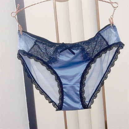 Sexy Satin Lace Bow Panty(3 Packs) - Blue - 3XL - image 4