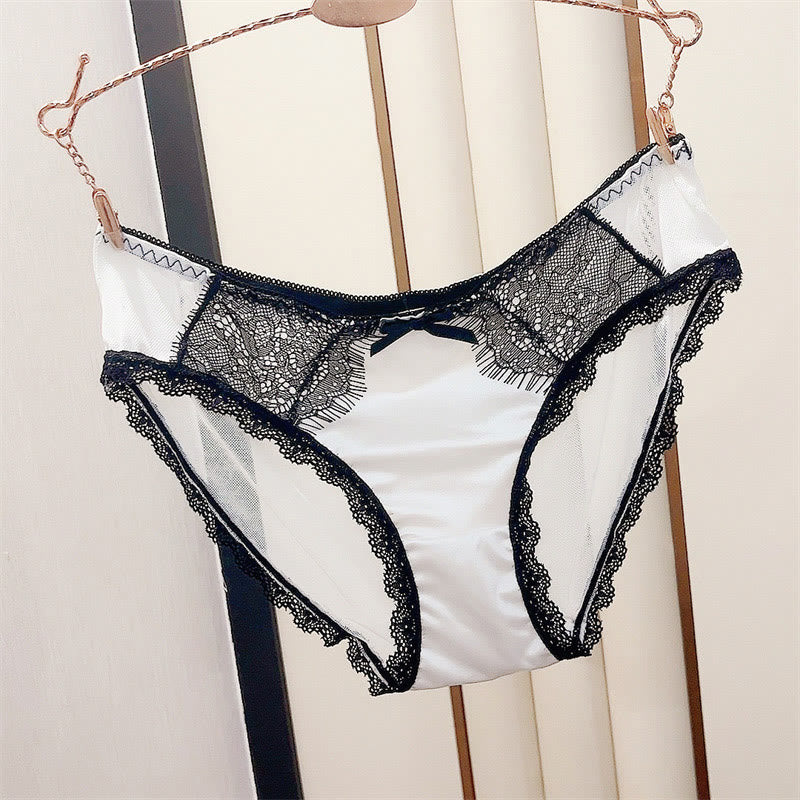 Sexy Satin Lace Bow Panty(3 Packs) - White - 3XL - image 1