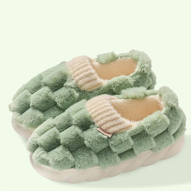 Plus Size Plush Square Slippers - Green - EU43-44(US9-10) - image 10