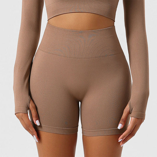 Seamless Outer Wear Sports Yoga Butt Lifting Shorts - Khaki - 2XL - image 0