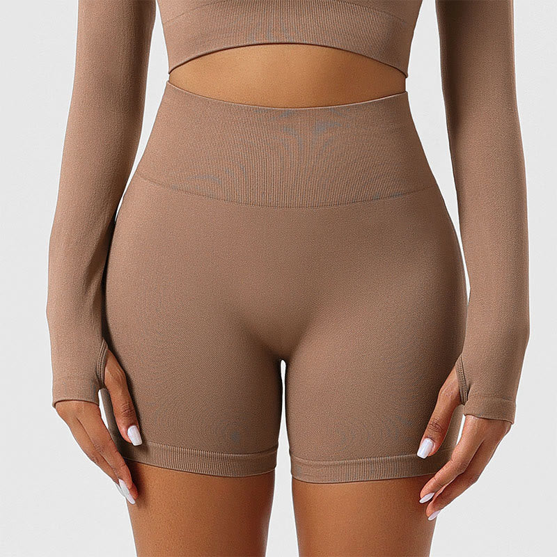 Seamless Outer Wear Sports Yoga Butt Lifting Shorts - Khaki - 2XL - image 0