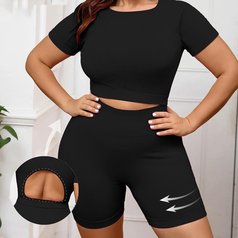 Quick Dry Sports Yoga Suit - Black - 3XL - image 0