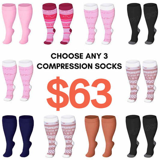2XL-4XL Plus Size Black Pink Compression Socks