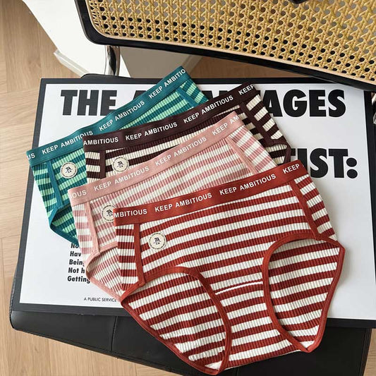Plus Size Mid-rise Striped Hip-covering Panty(3 Packs)