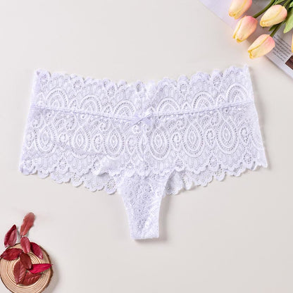 Sexy Lace Cotton Crotch Thong(3 Packs) - White - 4XL - image 5