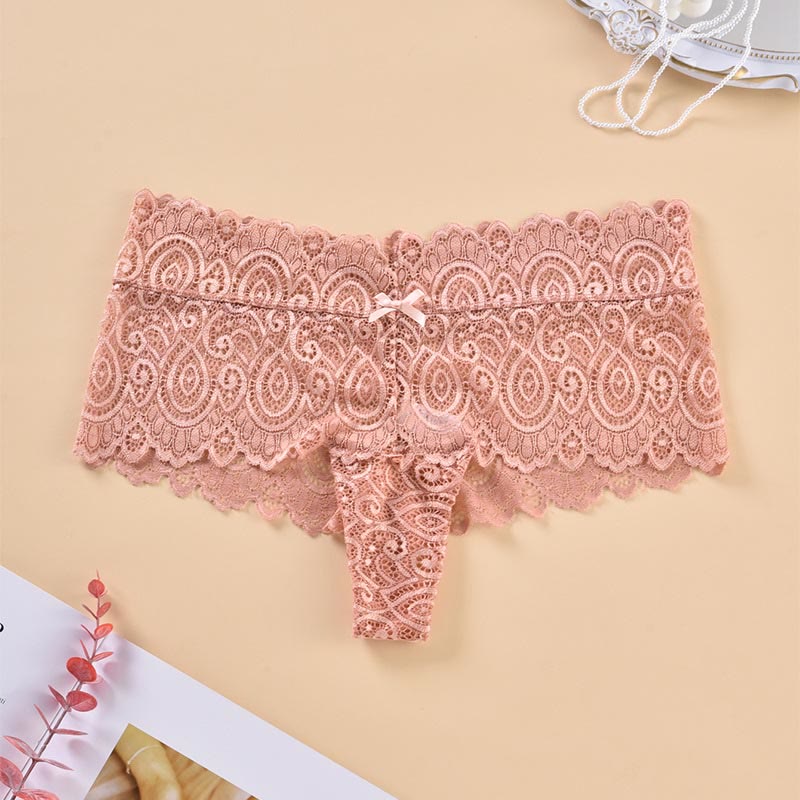 Sexy Lace Cotton Crotch Thong(3 Packs) - Apricot - 4XL - image 6