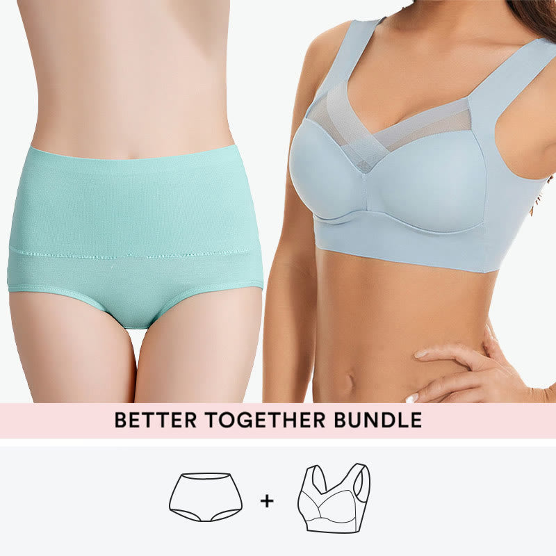 Bundle Wireless Bras +High Waist Panty - Light Blue - 7XL - 6XL - image 2