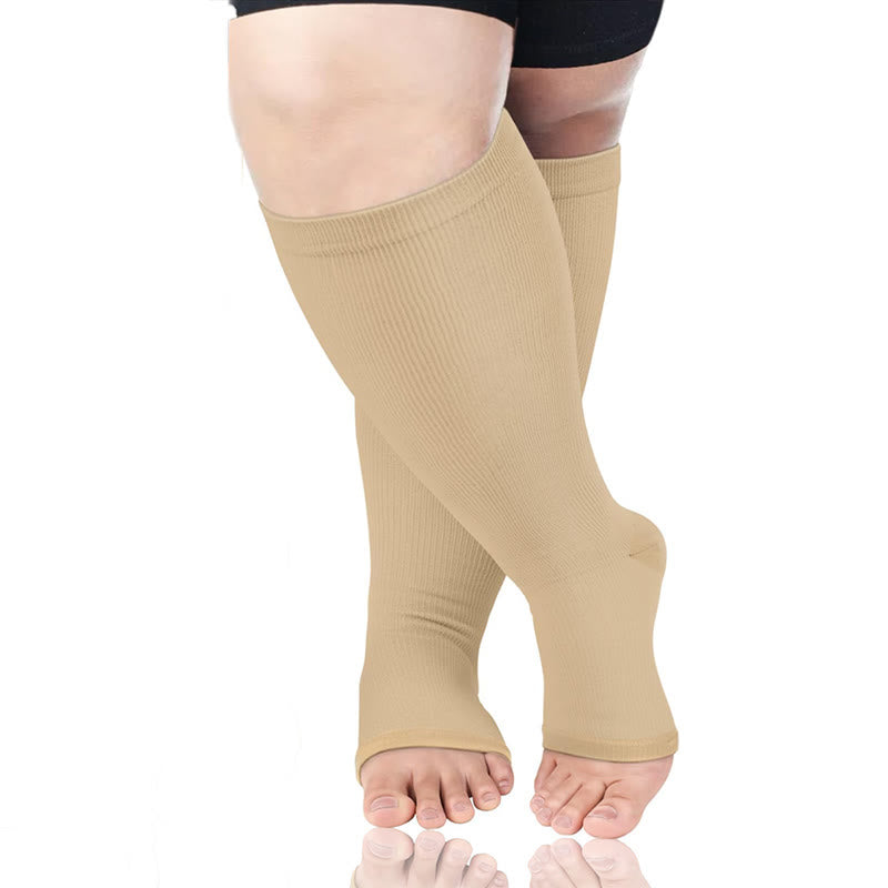 Bundle Plus Size Thigh High + Open Toe Compression Socks