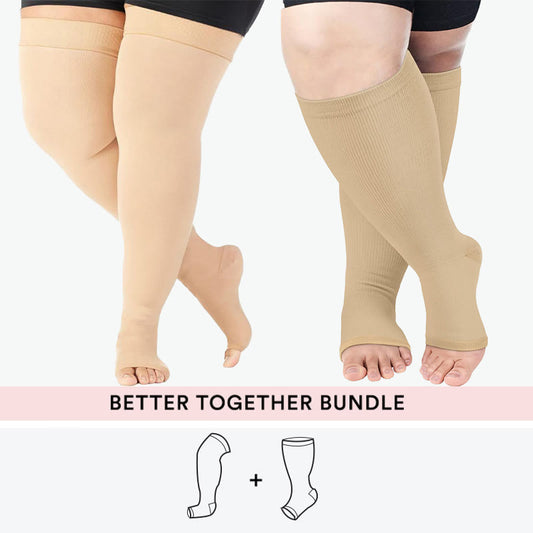 Bundle Plus Size Thigh High + Open Toe Compression Socks