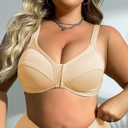 Seamless Front Buckle Full Cup Wireless Bra - Beige - 5XL - image 3