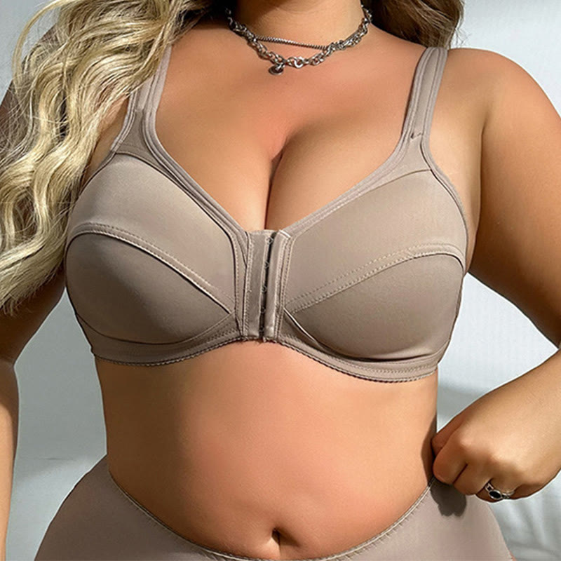 Seamless Front Buckle Full Cup Wireless Bra - Khaki - 5XL - image 2