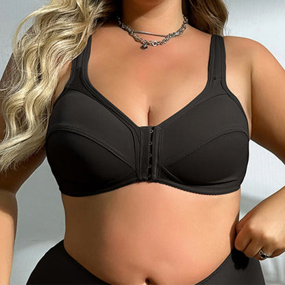 Seamless Front Buckle Full Cup Wireless Bra - Black - 5XL - image 1