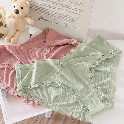 Plus Size V-waist Lace Trim Bow Decor Panty(3 Packs)