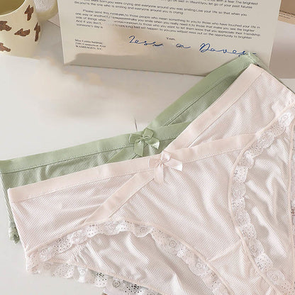 Plus Size V-waist Lace Trim Bow Decor Panty(3 Packs)
