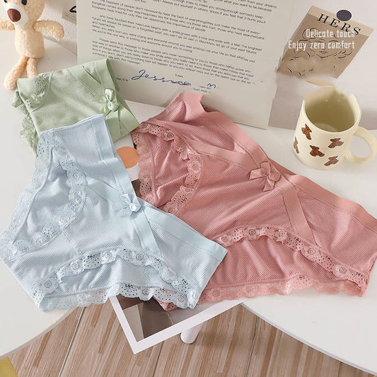 Plus Size V-waist Lace Trim Bow Decor Panty(3 Packs)