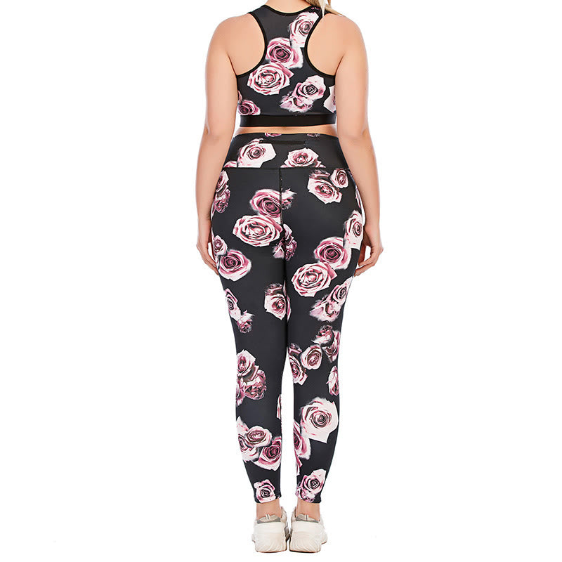 Plus Size Rose Print Fitness Yoga Sports Suit - image 4