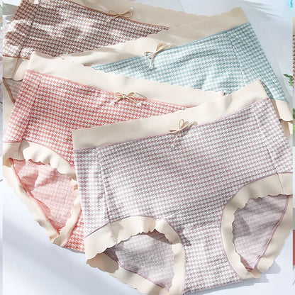 Plus Size High Waist Seamless Plaid Panty(3 Packs)