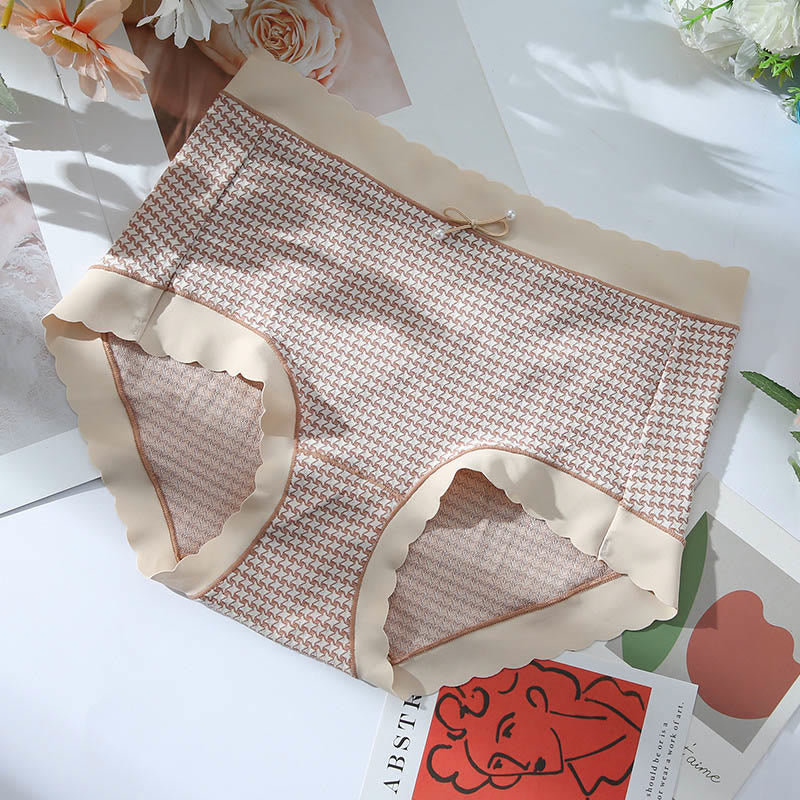 High Waist Seamless Plaid Panty(3 Packs) - Khaki - 3XL - image 9