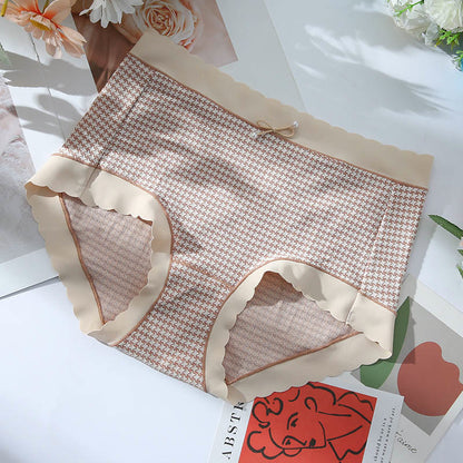 High Waist Seamless Plaid Panty(3 Packs) - Khaki - 3XL - image 9