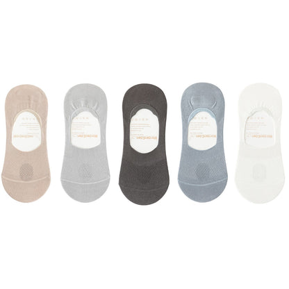 Plus Size Mesh Breathable No Show Socks(5 Pairs) - Khaki+Light Gray+Dark Grey+Sky Blue+White - EU39-46(US5-12) - image 25