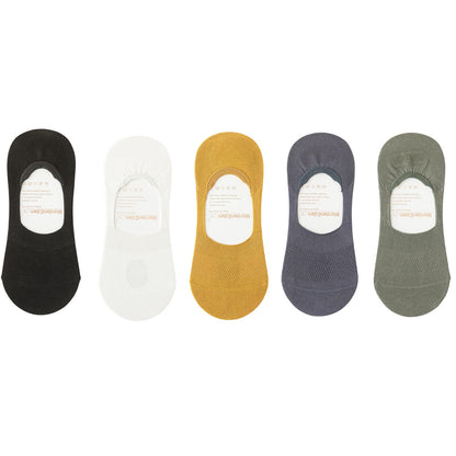 Plus Size Mesh Breathable No Show Socks(5 Pairs) - White+Navy Blue+Black+Yellow+Army Green - EU39-46(US5-12) - image 26