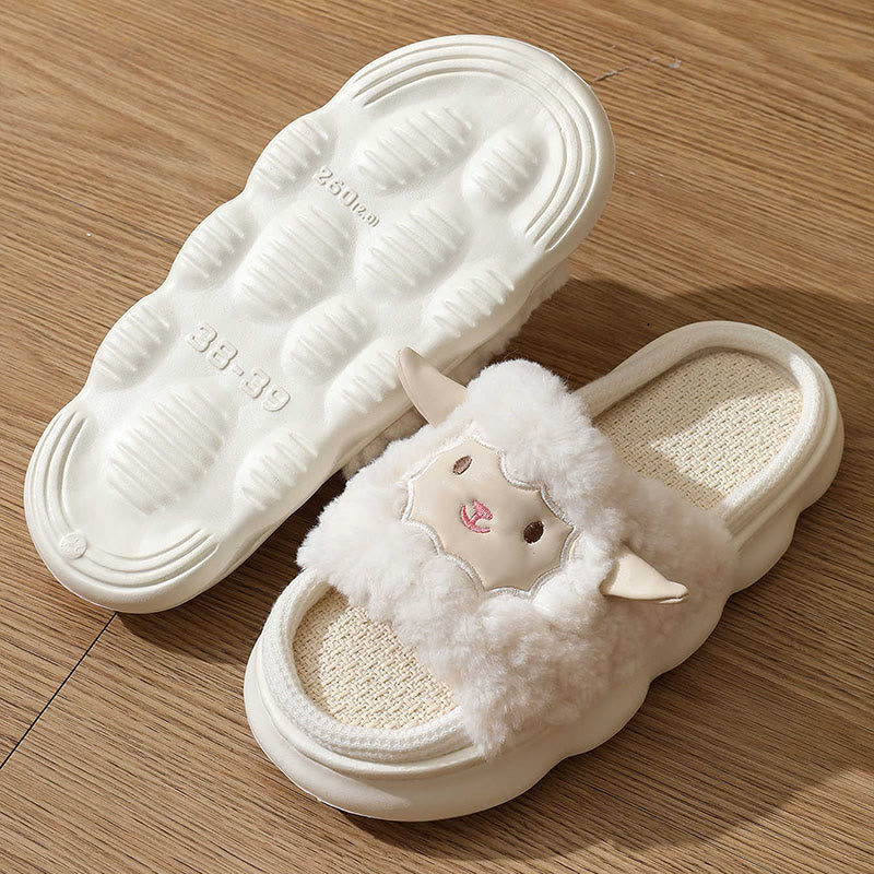 Plus Size Open Toed Lamb Slippers - White - EU44-45(US10-11) - image 5