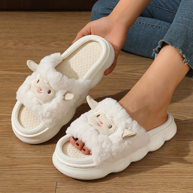 Plus Size Open Toed Lamb Slippers - image 2