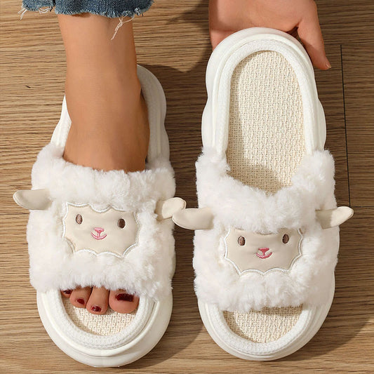 Plus Size Open Toed Lamb Slippers - image 1