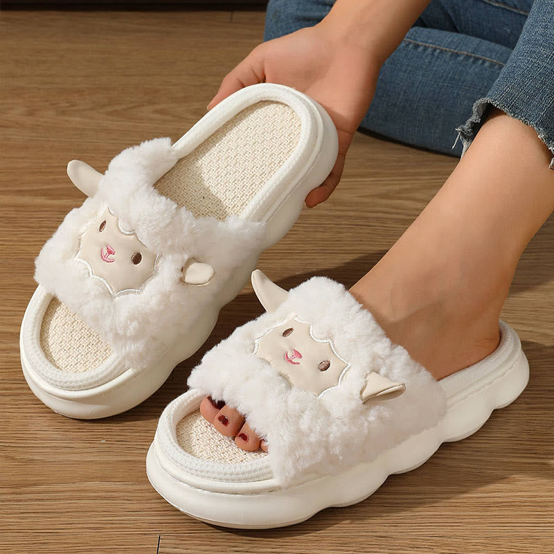 Plus Size Open Toed Lamb Slippers - image 1