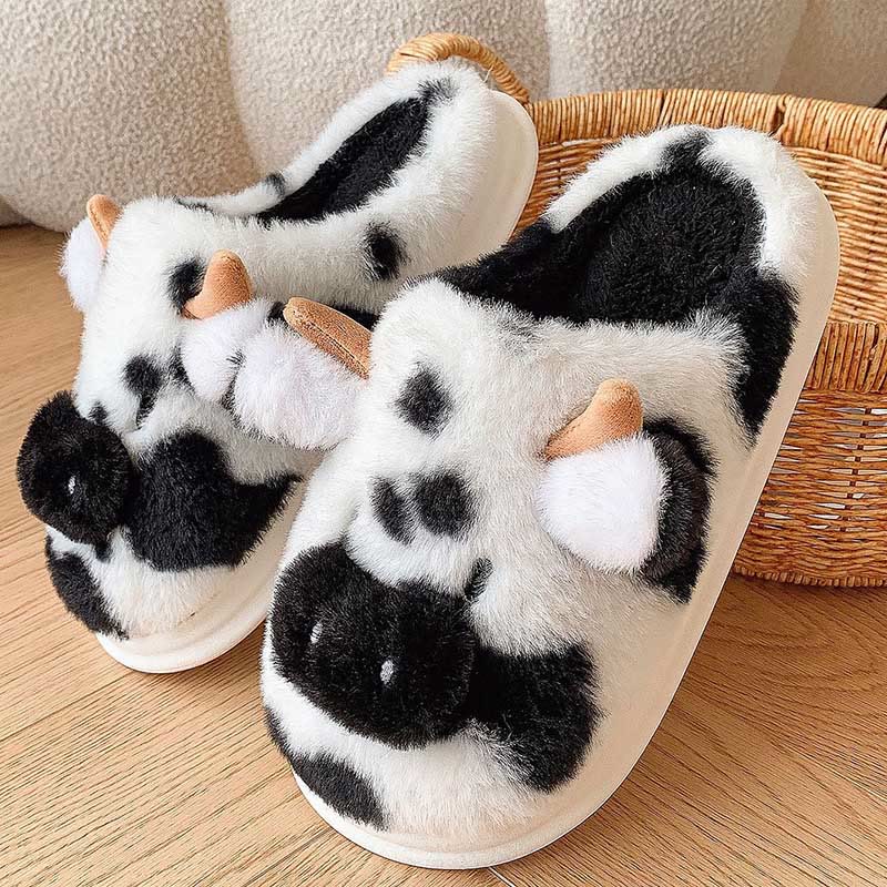 Plus Size Plush Cow Slippers - Black - EU43-44(US9-10) - image 8