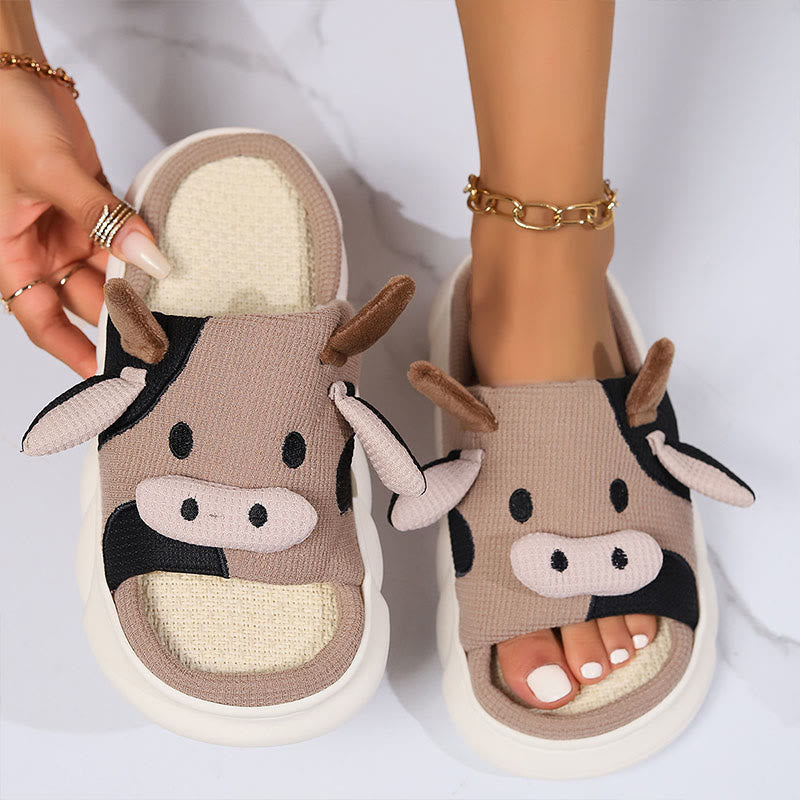 Plus Size Funny Patchwork Cow Slippers - Coffee - EU43-44(US9-10) - image 5