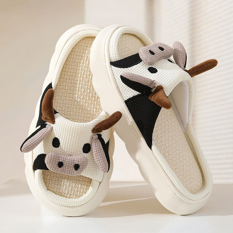 Plus Size Funny Patchwork Cow Slippers - White - EU43-44(US9-10) - image 10