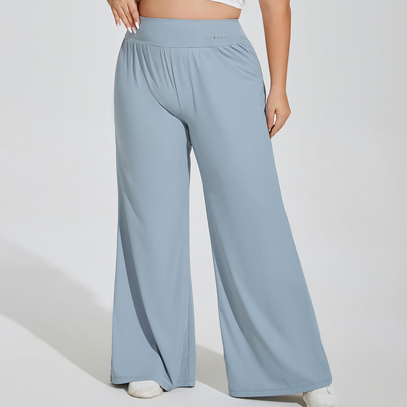 Plus Size High Waist Yoga Wide Leg Fitness Pants - Blue - 4XL - image 0
