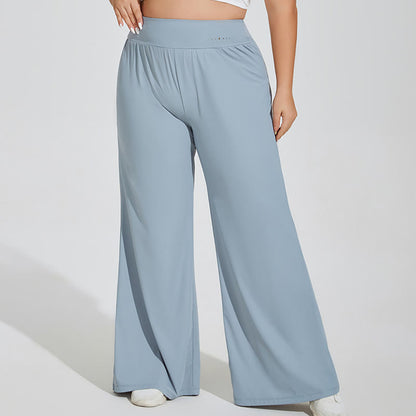 Plus Size High Waist Yoga Wide Leg Fitness Pants - Blue - 4XL - image 0