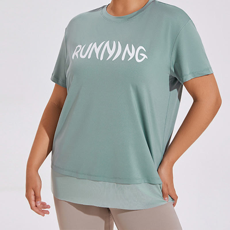 Plus Size Mesh Splicing Loose Yoga Short Sleeves Shirt - image 3